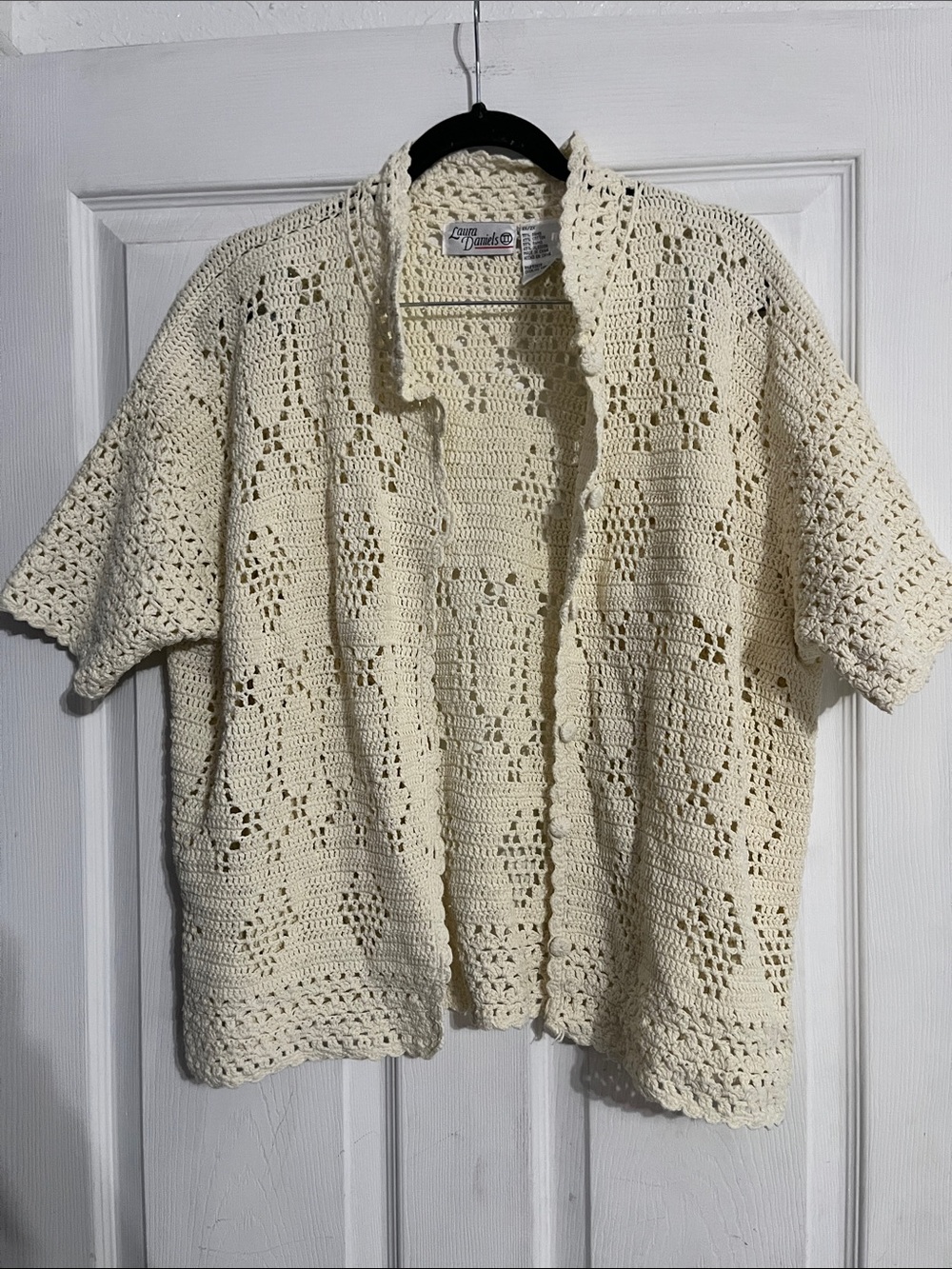 Vintage Crochet Short-Sleeve Blouse - Cream